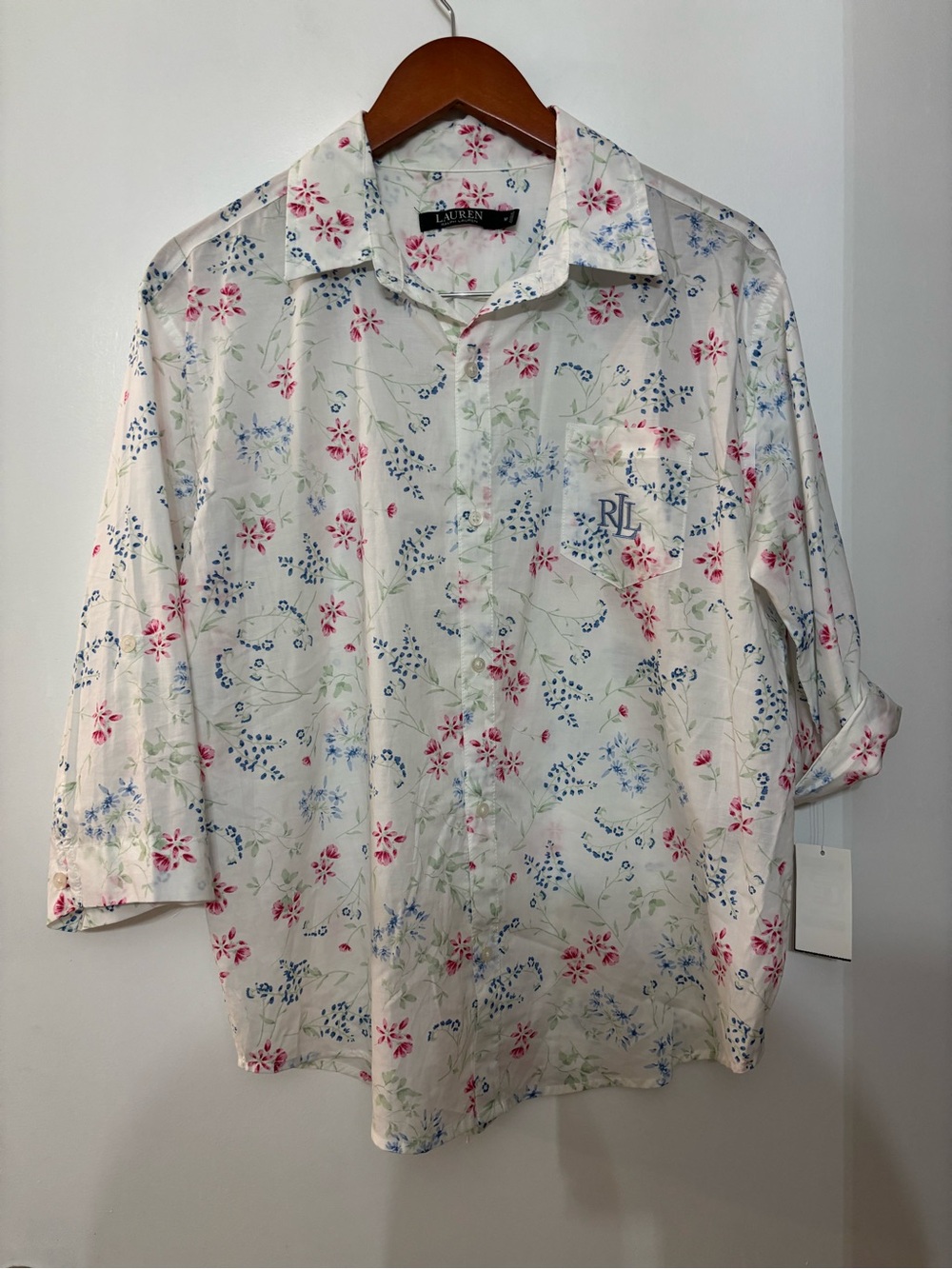 Lauren Ralph Lauren Women Ivory Floral Cotton Blend Pajama Set Size Medium